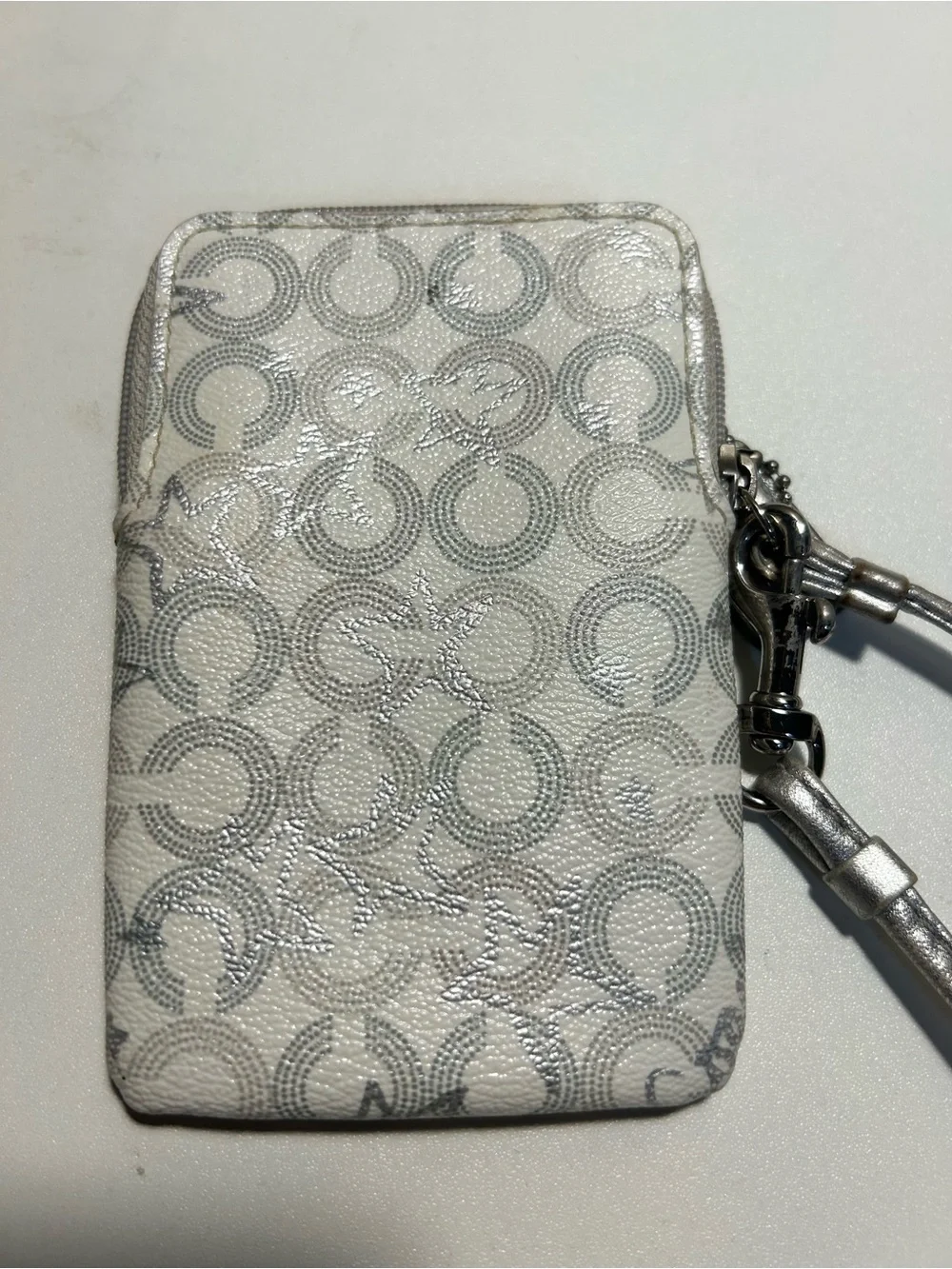 VTG Coach Silver Signature Wristlet Card Wallet Hang Tag Stars phone case camera
